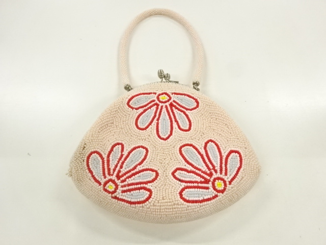 アンティーク　ビーズ花模様バッグ